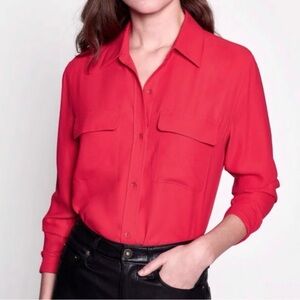 Equipment Vibrant Red Button-Down Shirt Sz S
